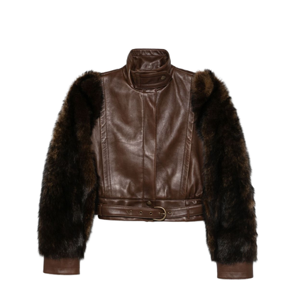 High-neck Short Jacket in Leather