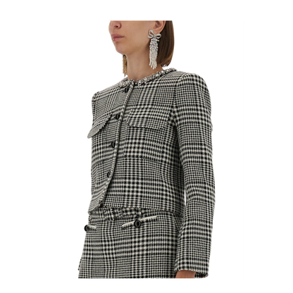 MAYFEYR - Self Portrait - Houndstooth Jacket With Crystals - PF25111JBWBLACKANDWHITE