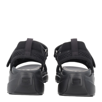 On The Run Black Leather And Textile Sandals
