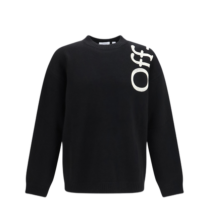 MAYFEYR - Off-White - Vertical Bookish Logo Knit Crewneck - OMHE213F26KNI00100