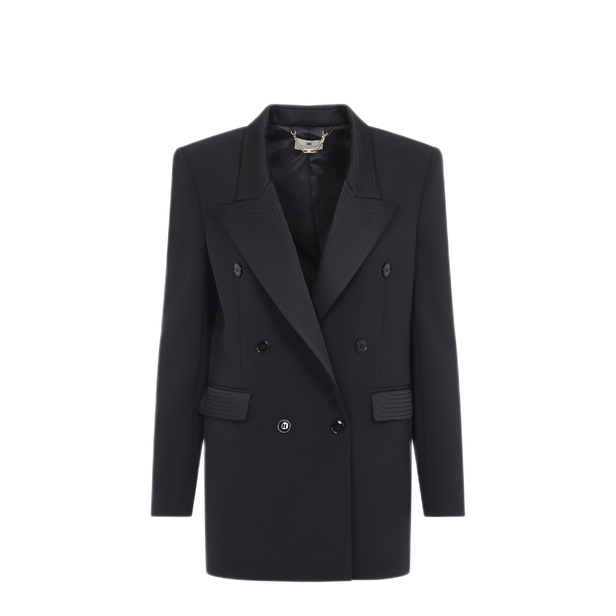 MAYFEYR - Elisabetta Franchi - Black Satin Collar Jacket - GI26366E2110