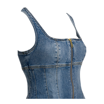 MAYFEYR - Self Portrait - Denim Flared Dress - RS26812SBLBLUE