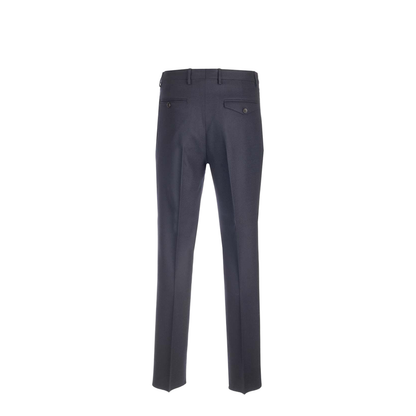 Navy Blue Wool Pleat Trousers