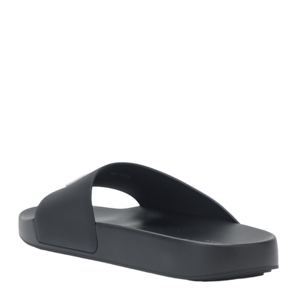 Label Flat Mules in Black Rubber