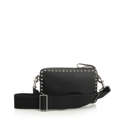 Grained Leather Rockstud Shoulder Bag