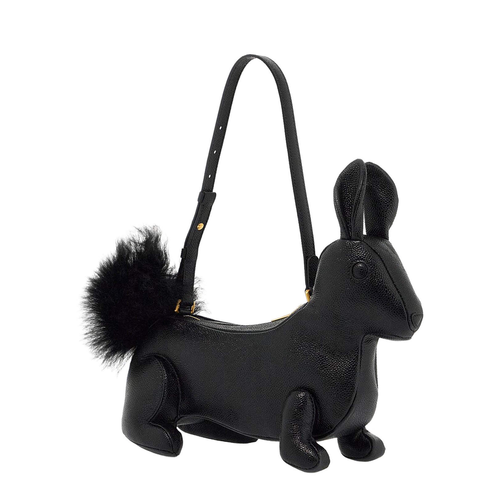 Rabbit Baguette Leather Shoulder Bag