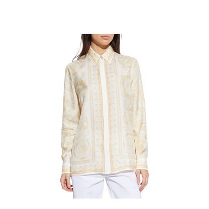 Barocco Print Silk Shirt Gold