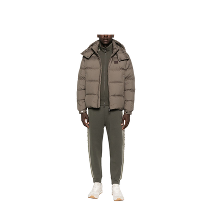 Water-repellent, quilted ripstop nylon hooded down jacket