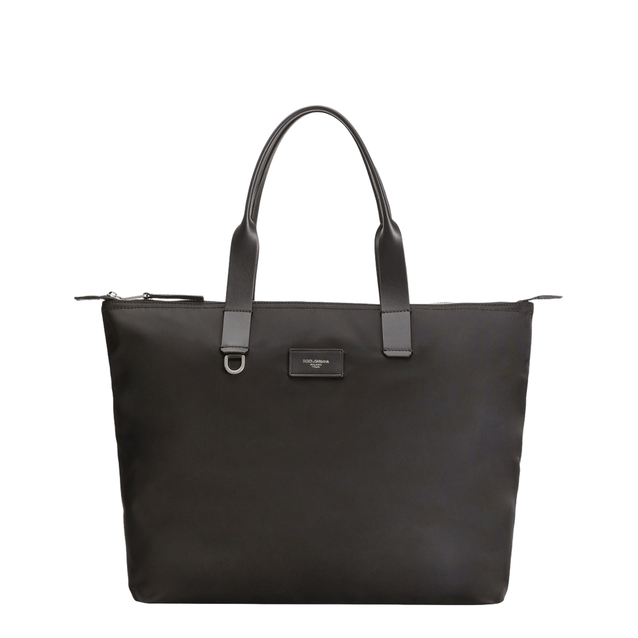 Adamo Small Nylon Smooth Calfskin Shopping Tote - Black