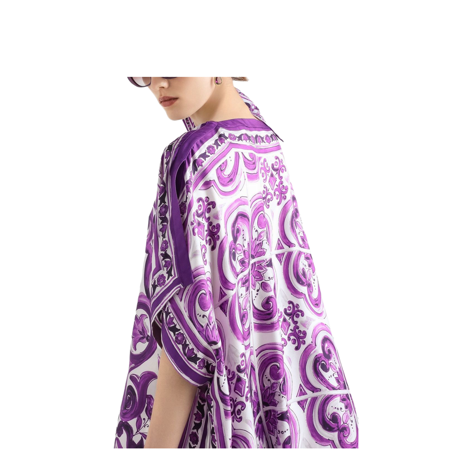Lavender Purple Round Neck Short Sleeves Flared Hem Thigh-Length Dress