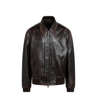 MAYFEYR - Prada - Vintage Nappa Leather Bomber Jacket In Dark Brown - UPW622OOO16ILF0003