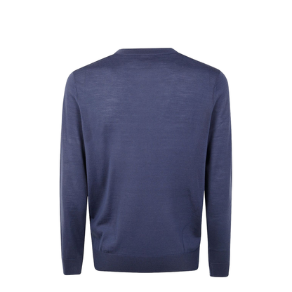 Petrol Blue Merino Wool Crew Neck Sweater