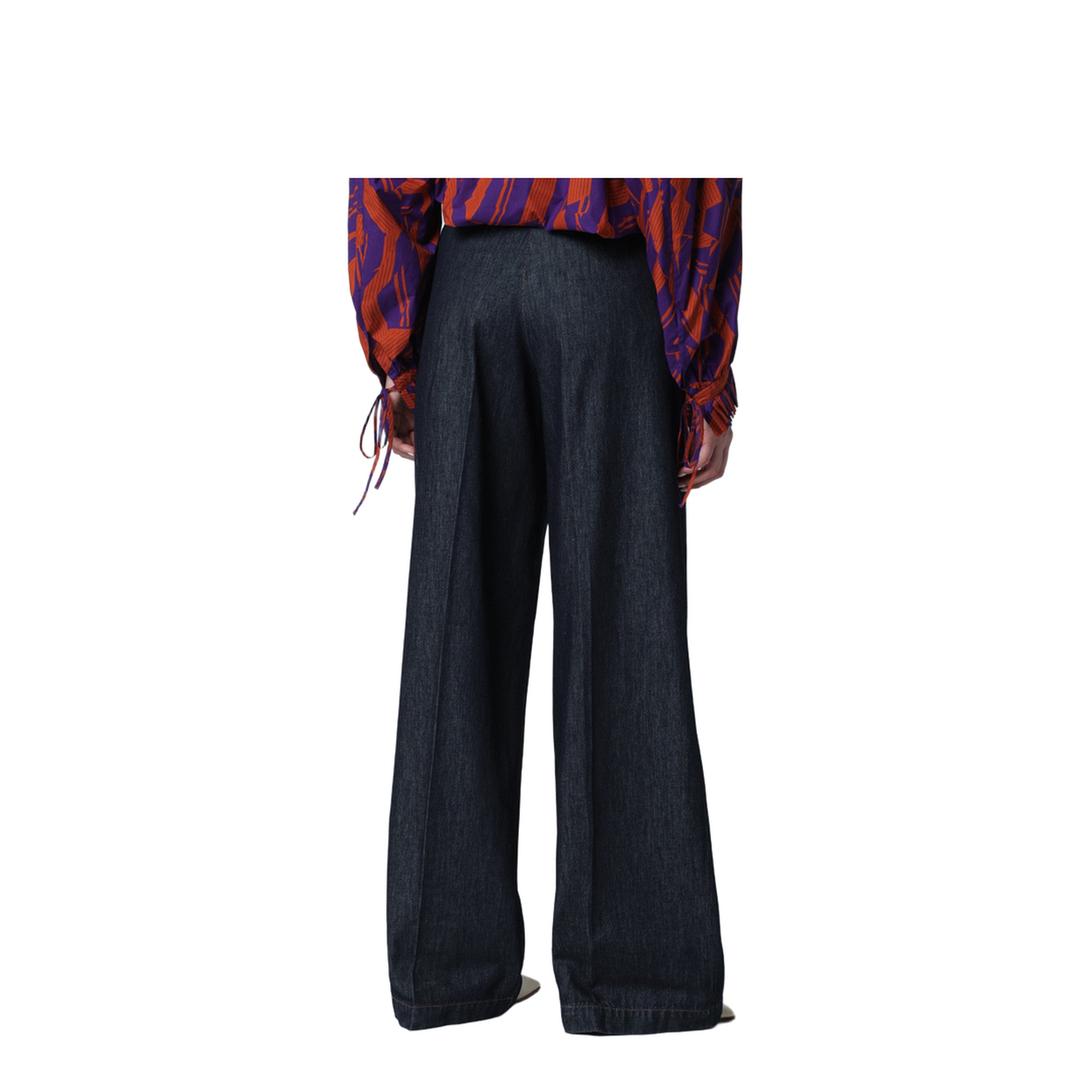 Indigo Blue Wide-Leg Denim Trousers