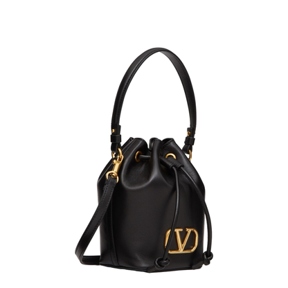 VLogo Signature Mini Smooth Leather Bucket Bag - Black