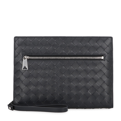 Intrecciato Leather Pouch - Black