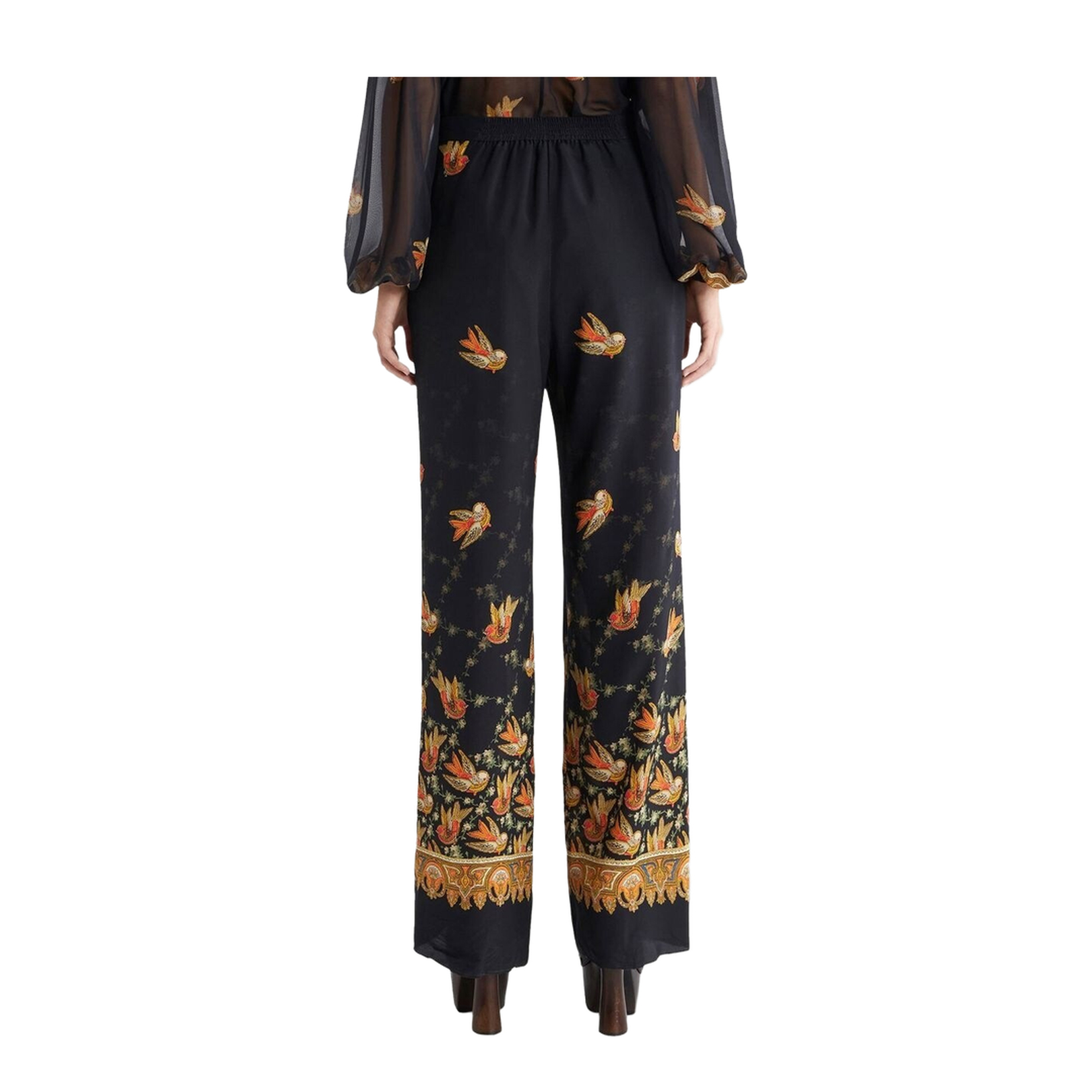 Silk Paisley-Print Straight Trousers