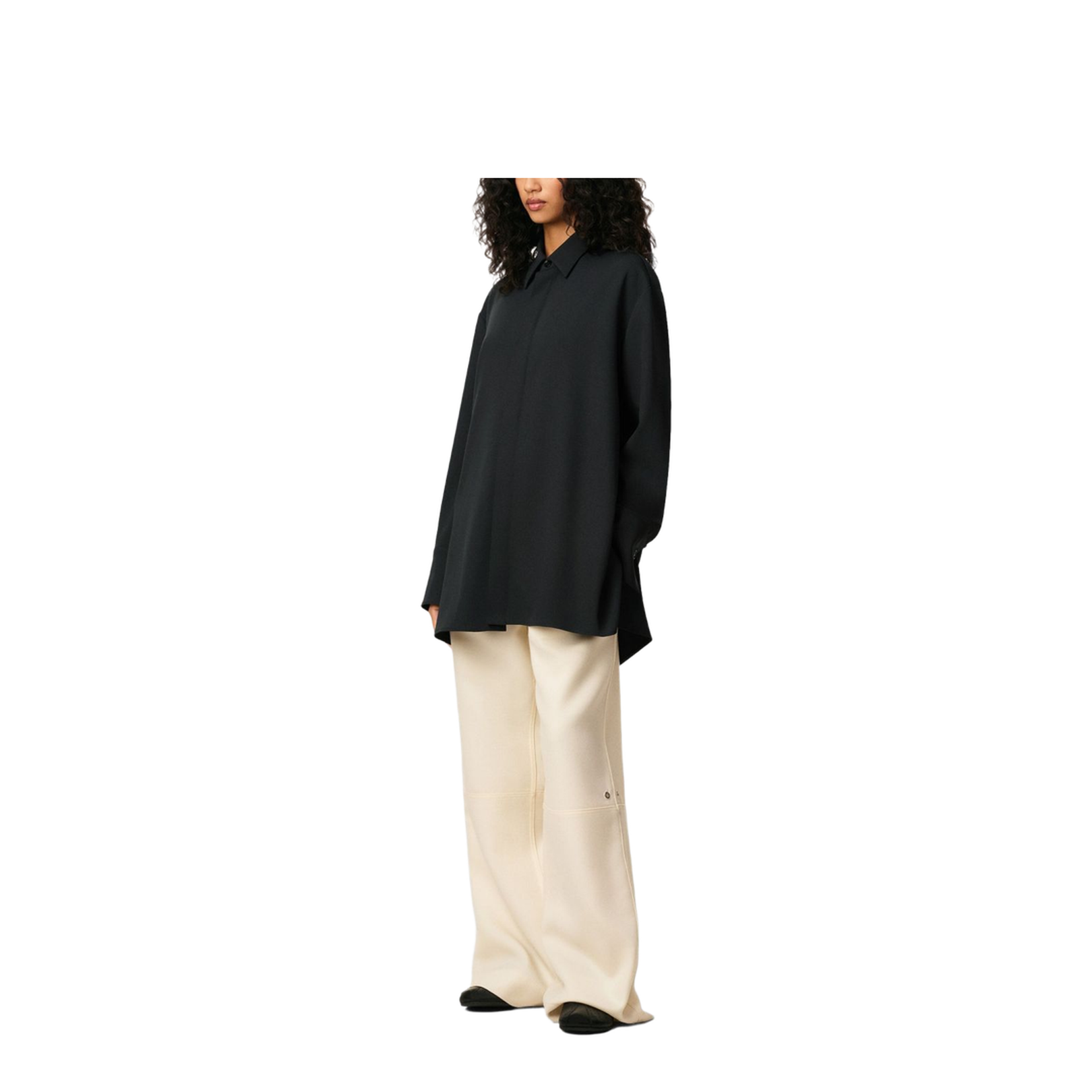 Anthracite Black Wool Long Oversized Side Slits Shirt