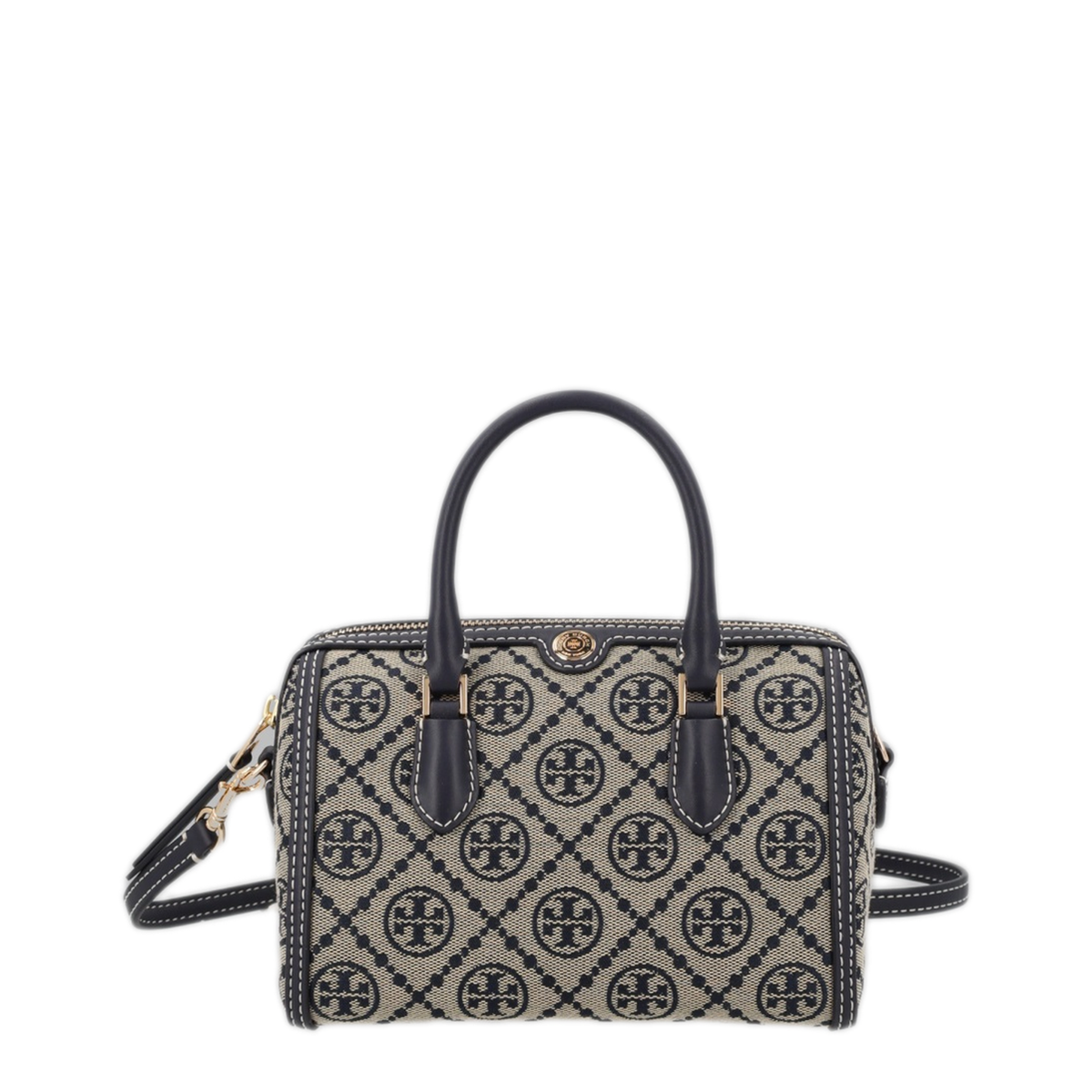 T Monogram Petite Cotton-Poly Jacquard Barrel Bag - Navy