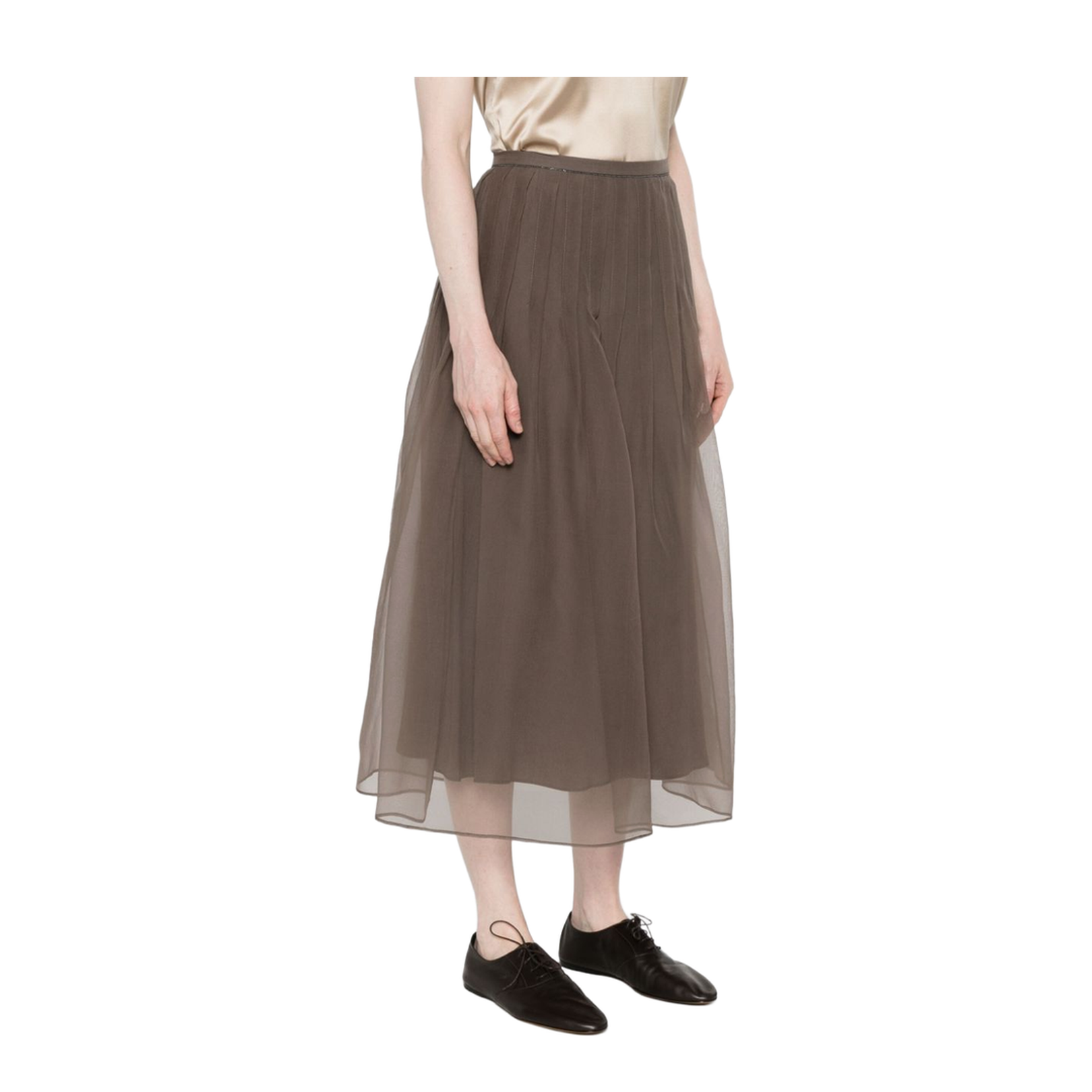 Pleated Silk Long Skirt