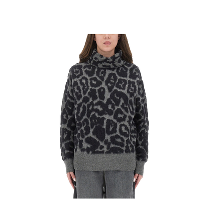 Black/Grey Leopard Jacquard Turtleneck Jumper
