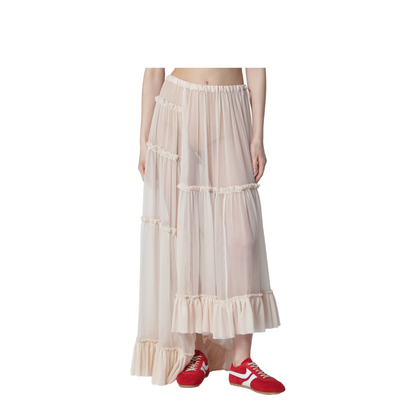 Écru semi-sheer silk skirt