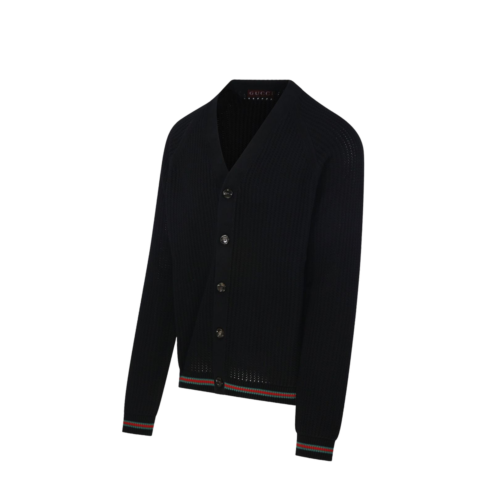 Cotton Knit Cardigan with Web in Black