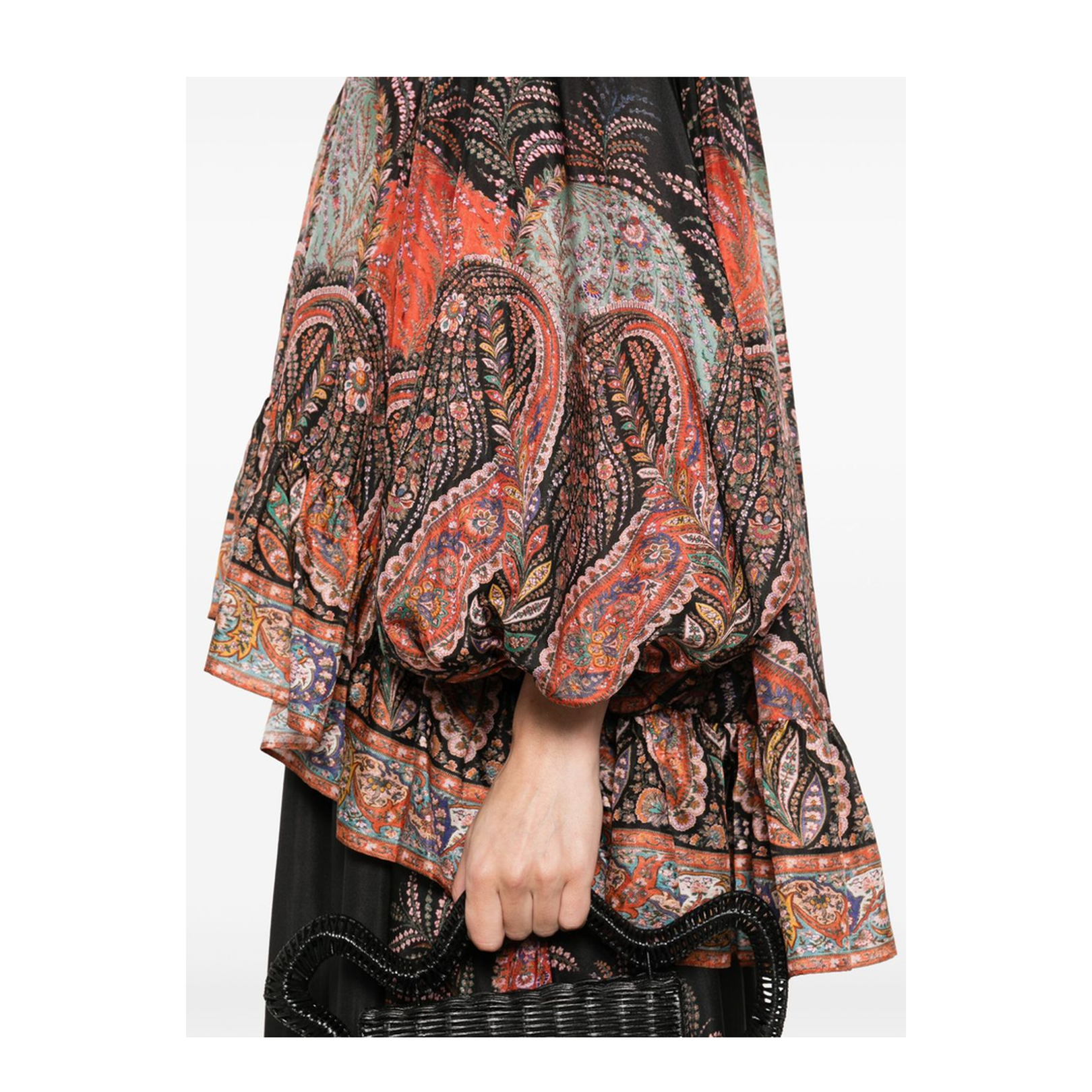 'Rhiannon Ruffle Billow' Silk Blouse In Black Paisley