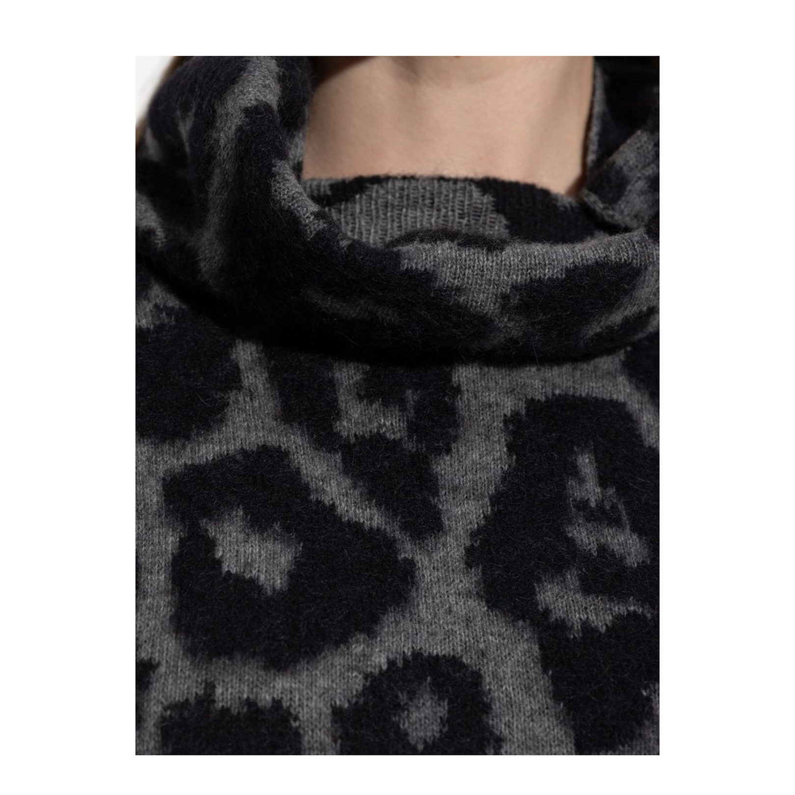 Black/Grey Leopard Jacquard Turtleneck Jumper