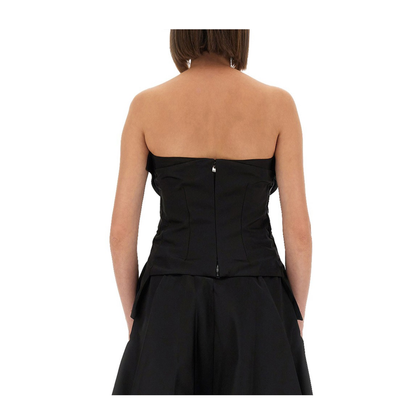 Black Peplum Hem Off-Shoulder Bow Detail Sleeveless Top