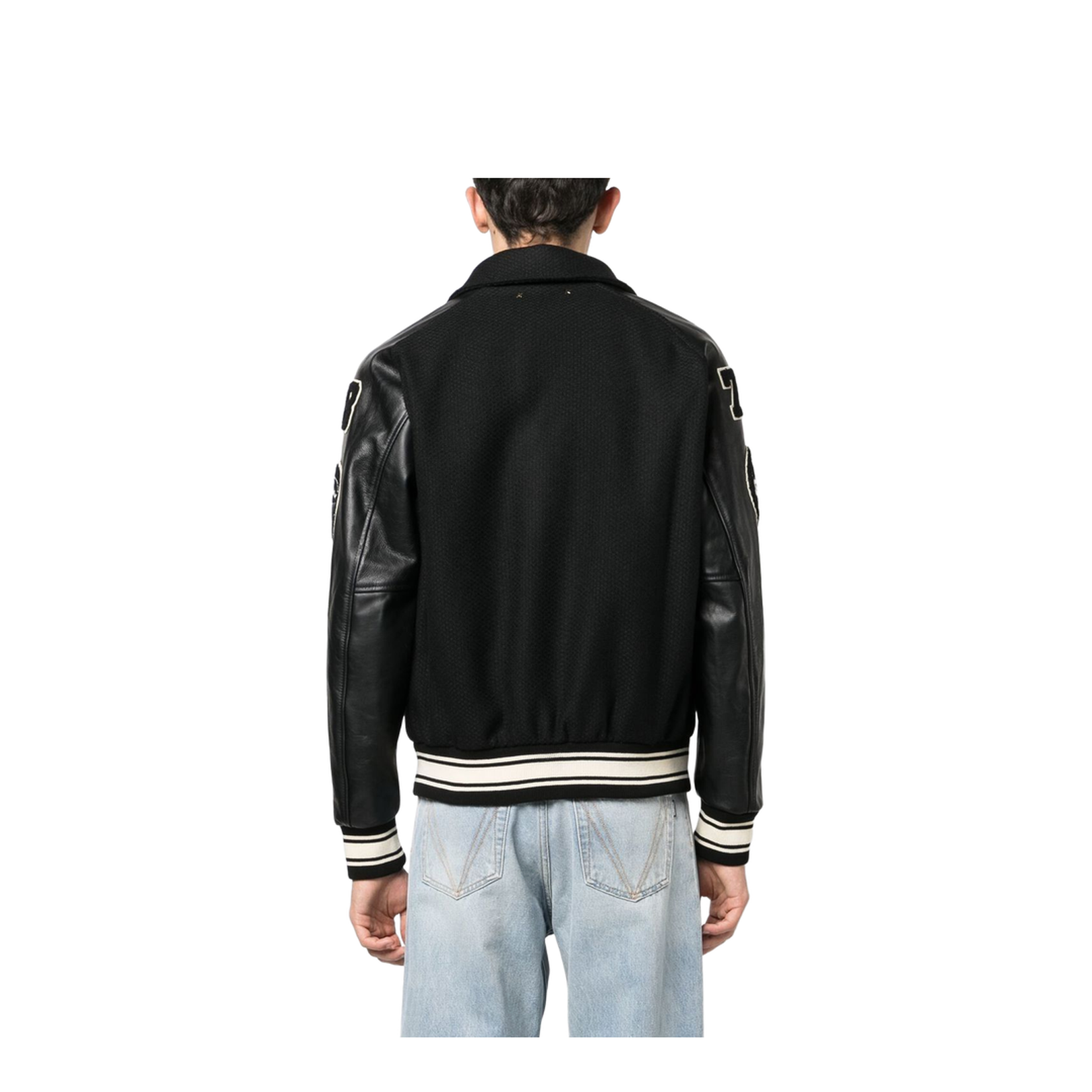 Black Wool Bomber Jacket with Patch