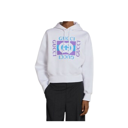 Cotton Hooded Sweatshirt with Print in White