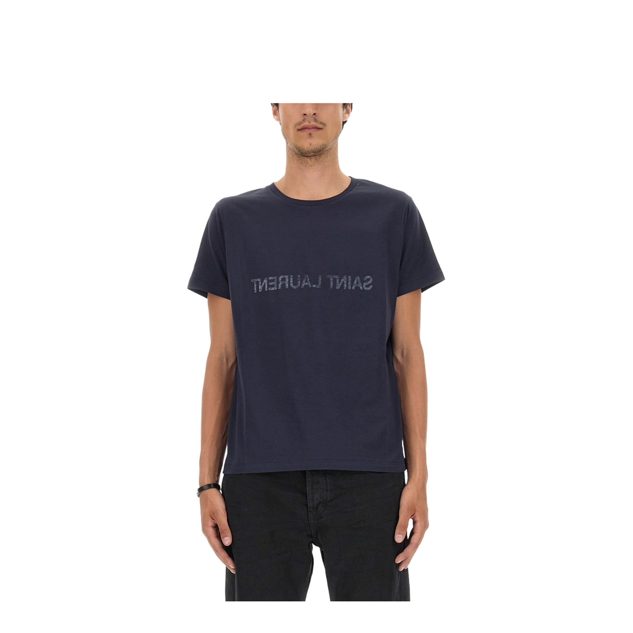 Saint Laurent Navy Blue Cotton T-Shirt – MAYFEYR