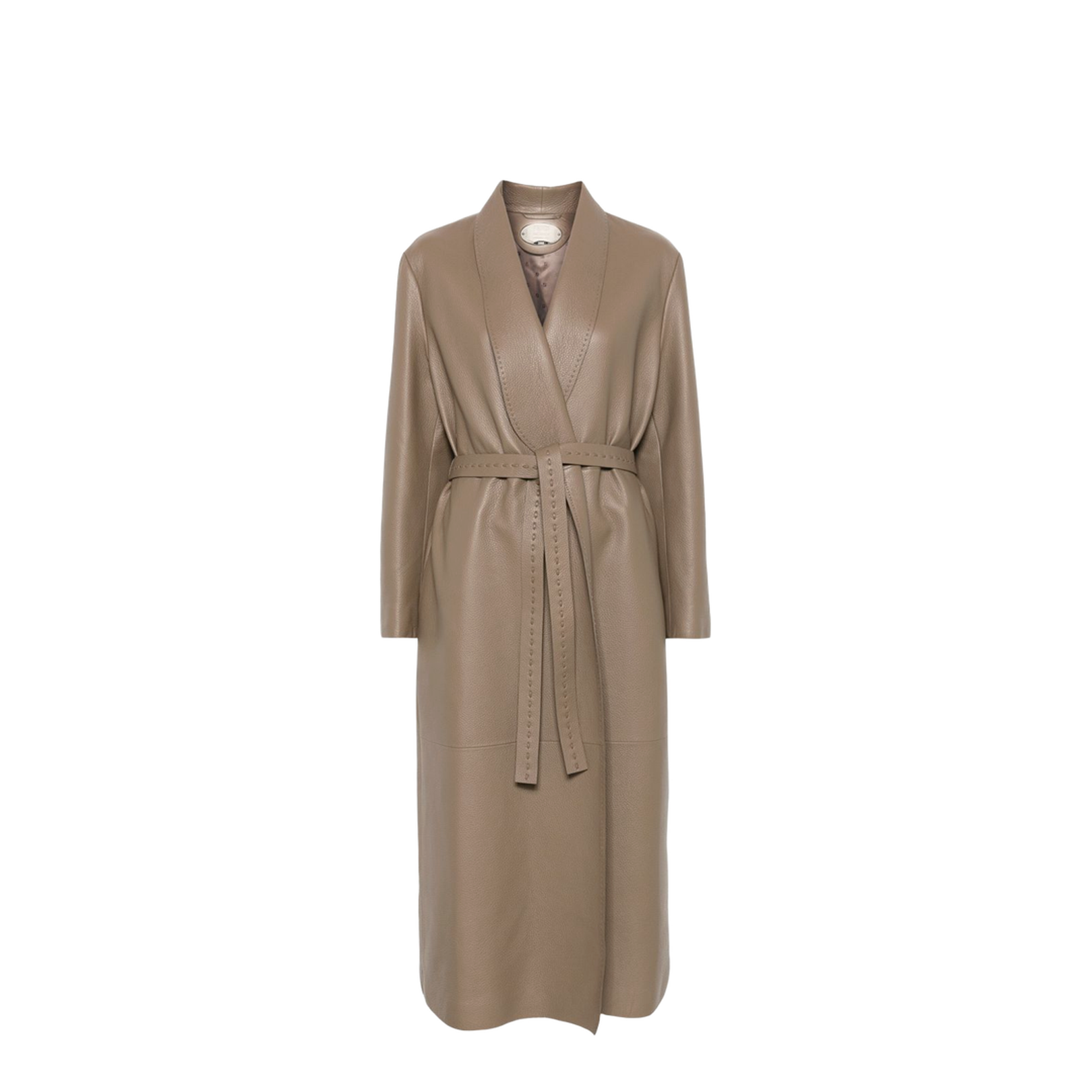 Long Wrap Coat Leather Green
