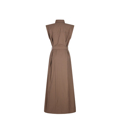 Long Sleeveless Cotton Dress with Belt at the Waist