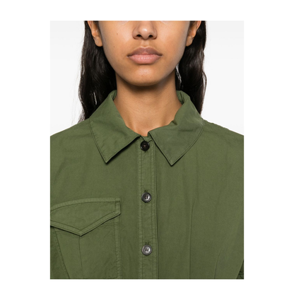 Cotton Shirt Dress in Green