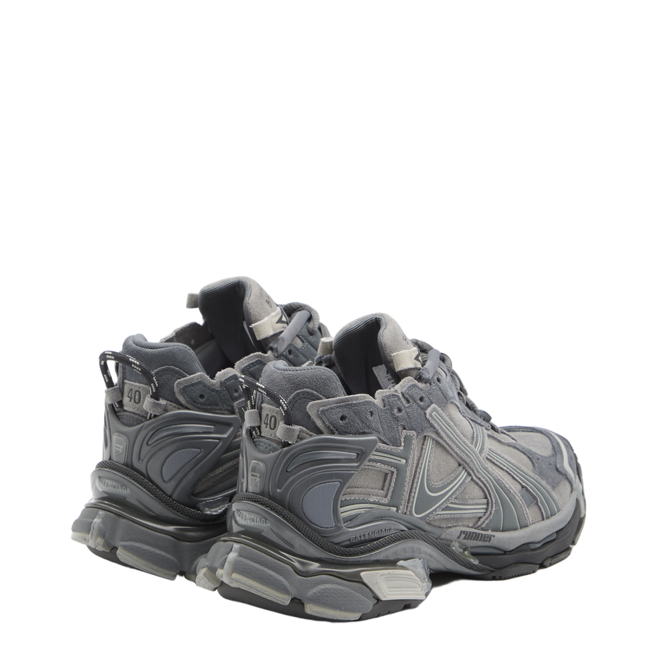 Runner Sneakers in Grey Leather and Textile