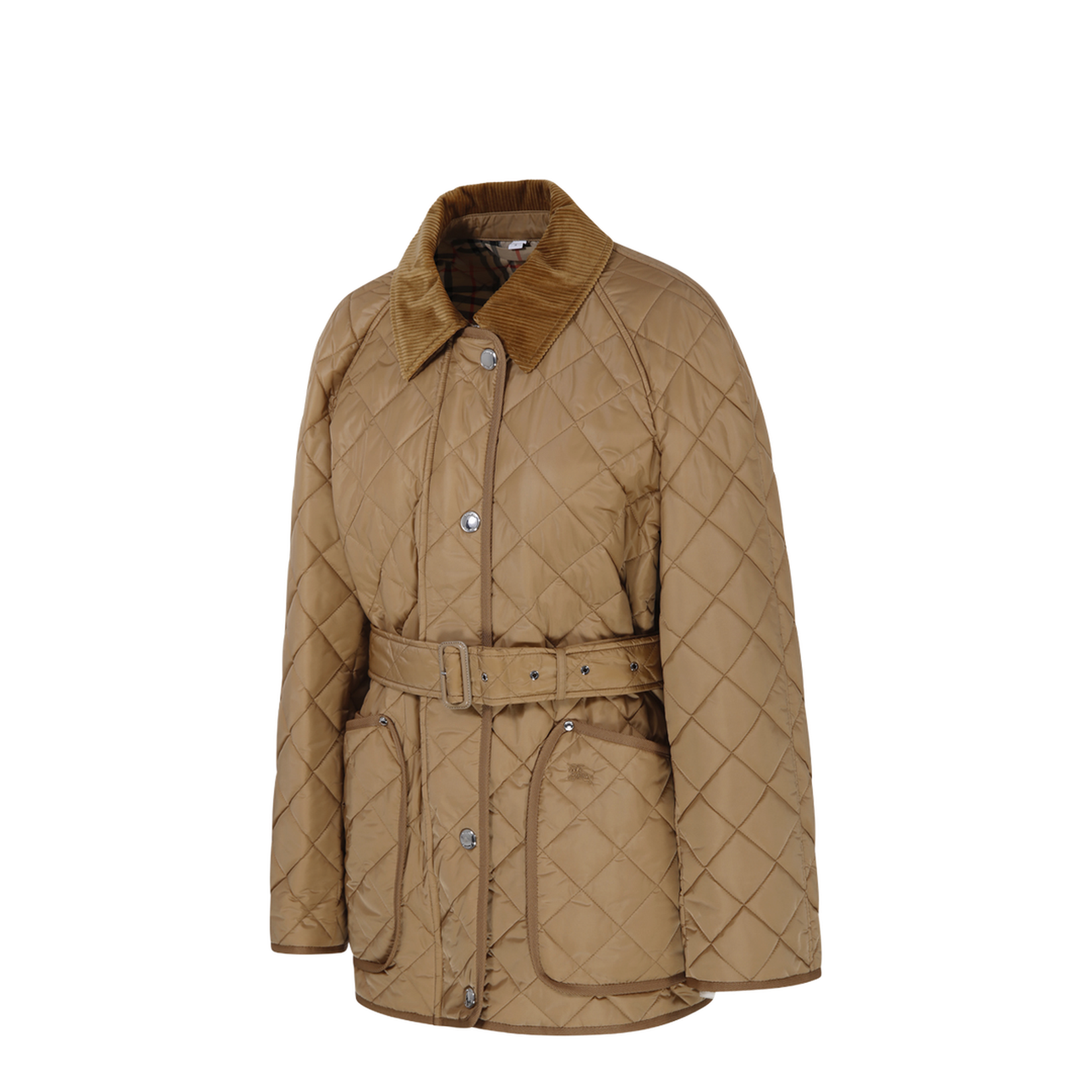 Quilted Nylon Jacket with Corduroy Collar