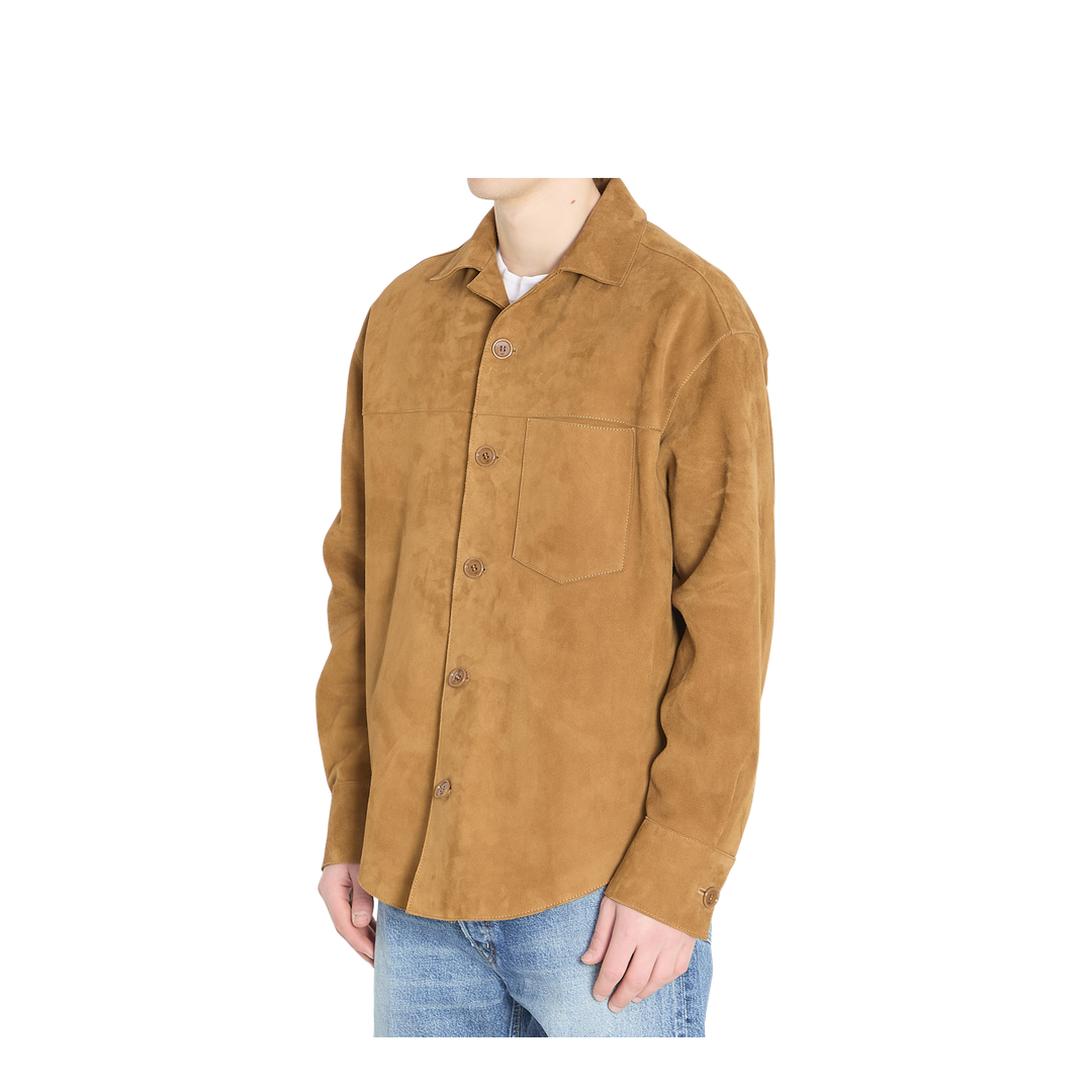 Brown Goat Leather Buttoned Overshirt