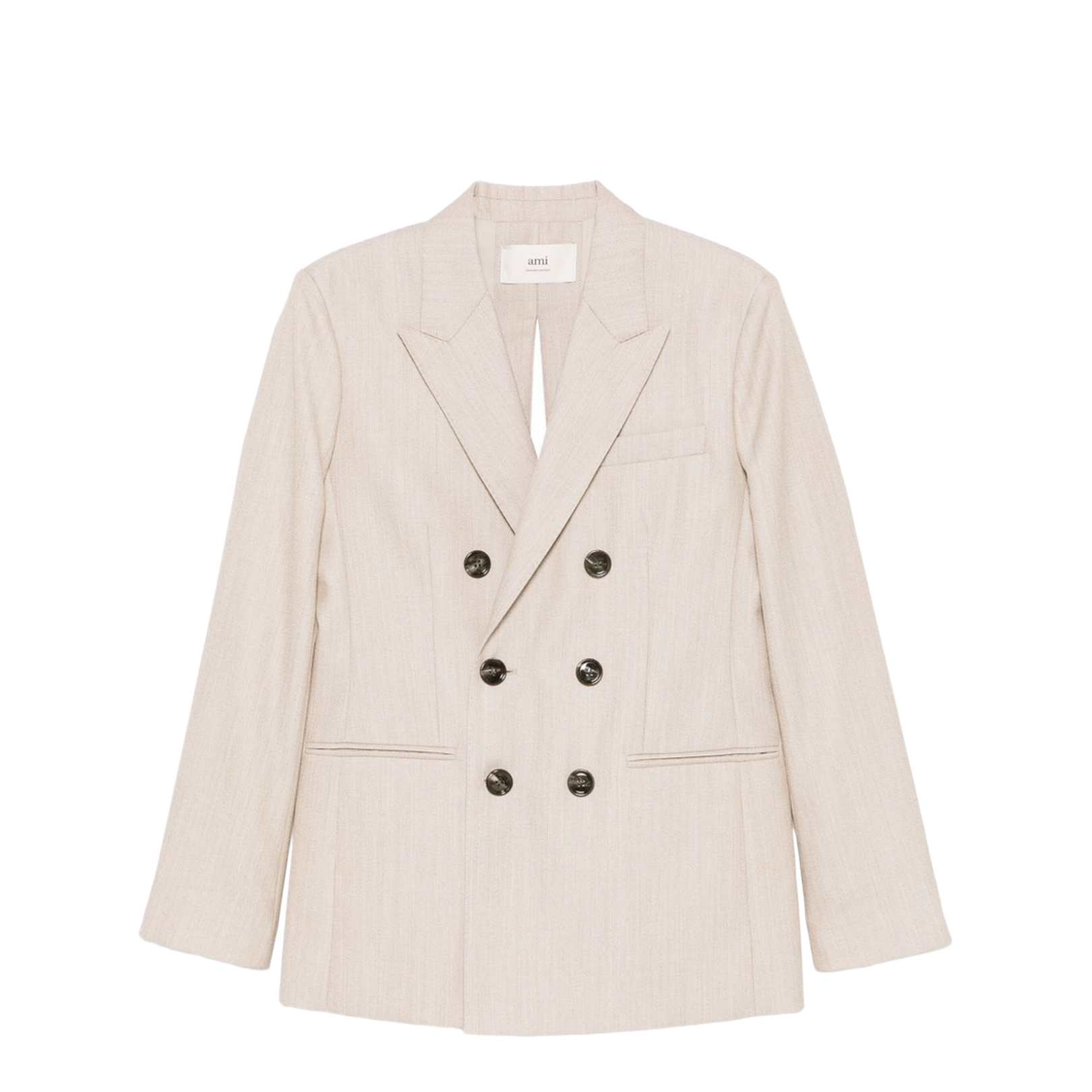Beige Wool Back Slit Double Breasted Jacket