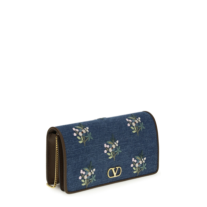 MAYFEYR - Valentino - Mini Vlogo Signature Shoulder Bag In Denim With Floral Embroidery - 8W0P0AY5MDU