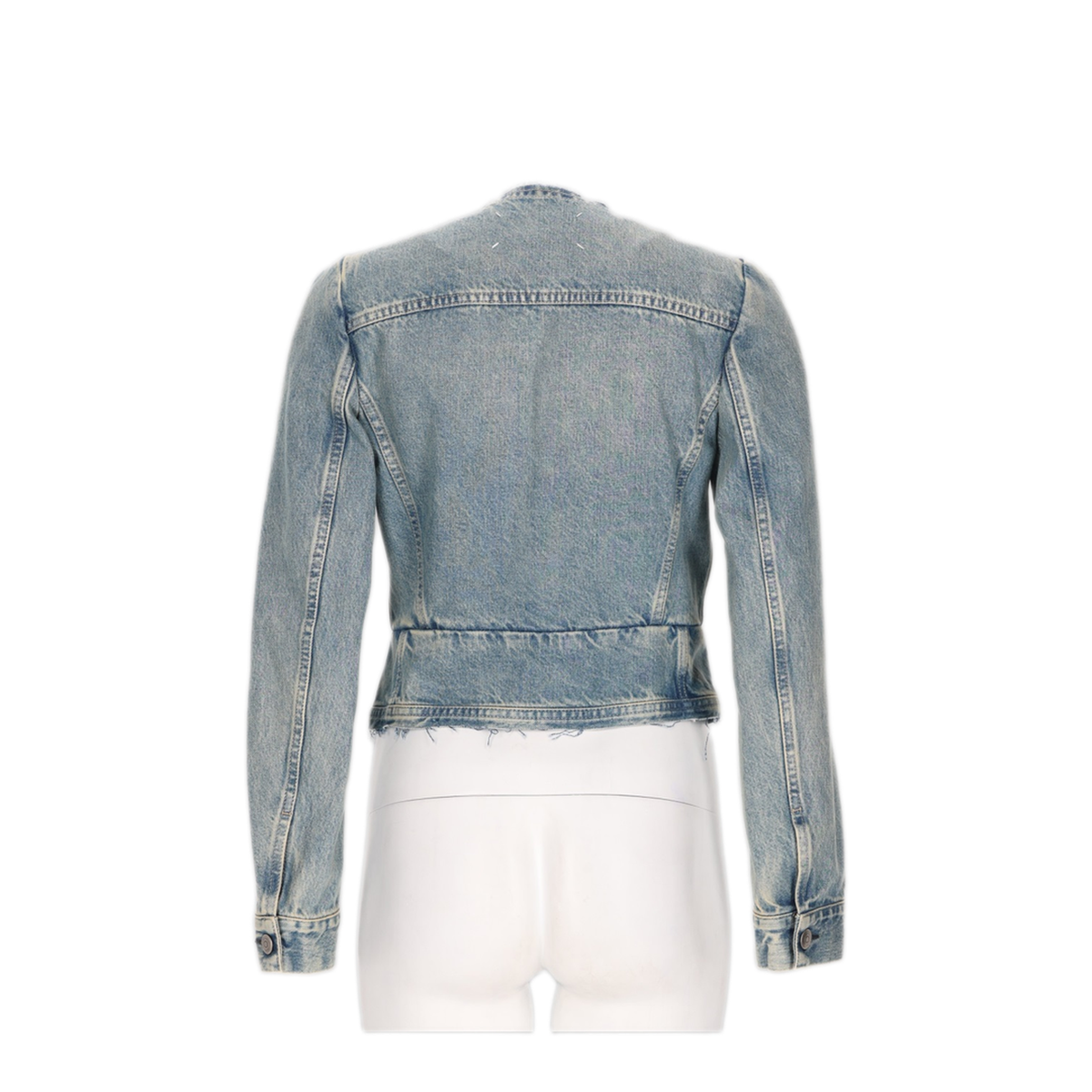 Light Blue Cotton Denim Jacket With V-Neck