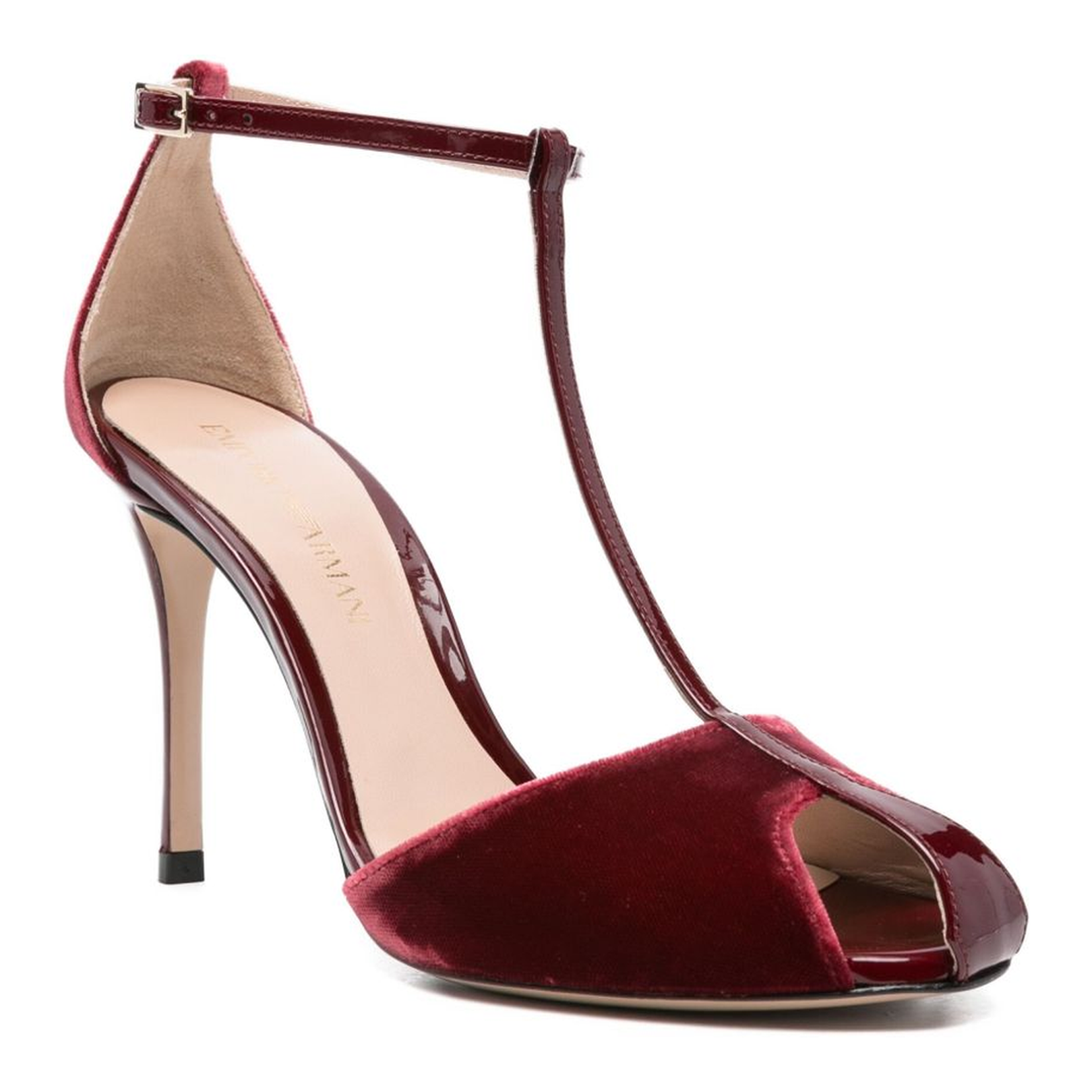Velvet and Patent-Leather T-Bar Heeled Sandals