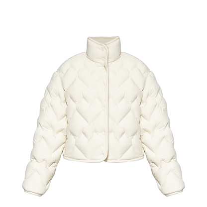 White Senevee Heart-Quilted Short Down Jacket