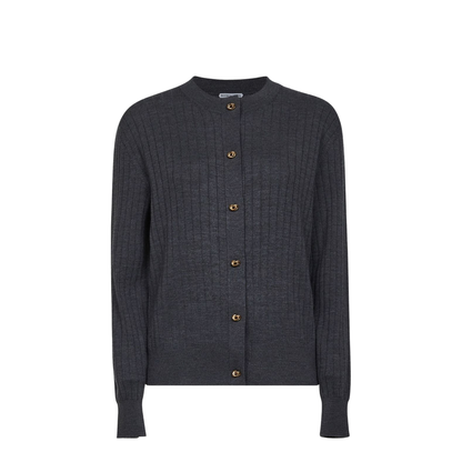 Wool Rib Cardigan in Anthracite