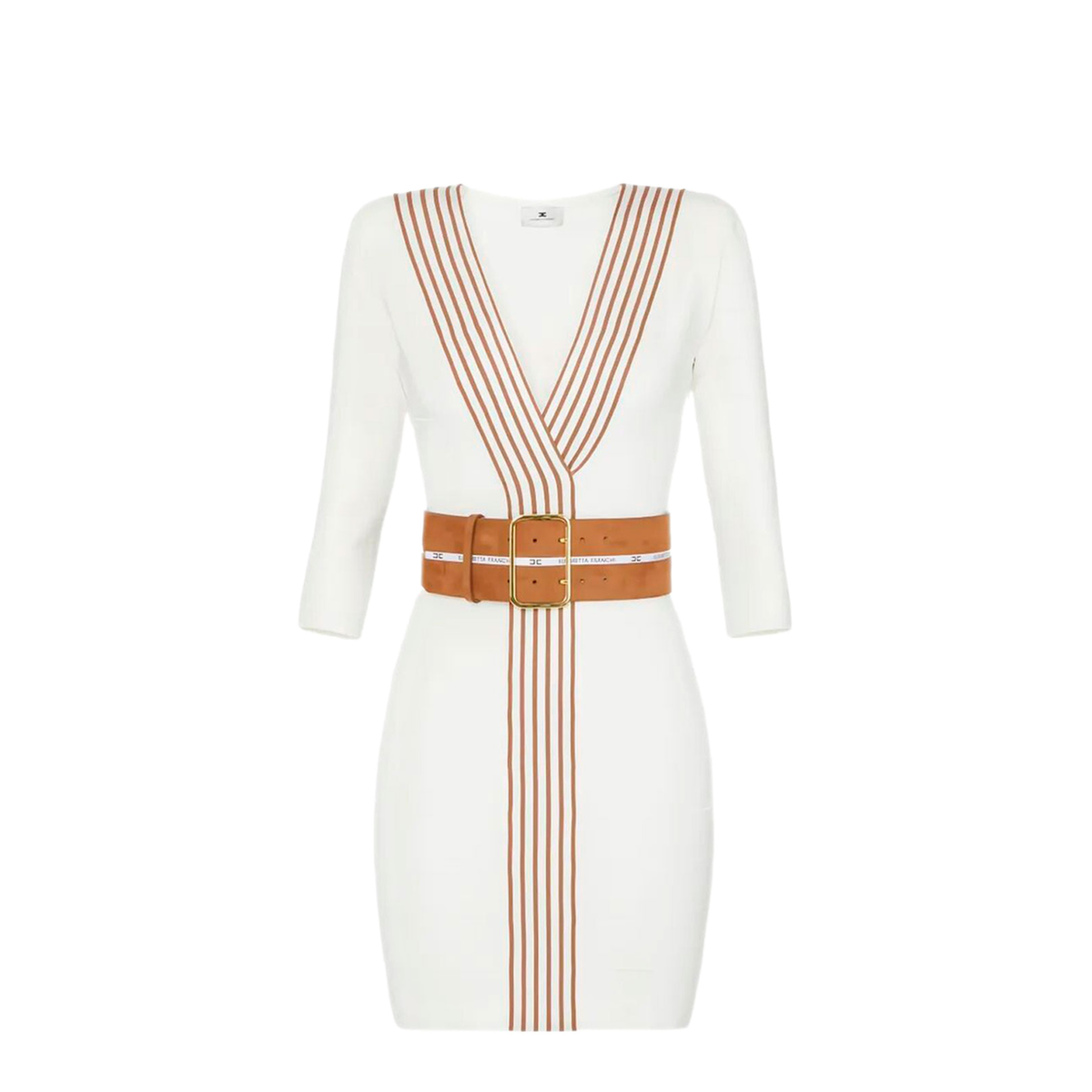 Knit Fabric Dress With Striped Bands
