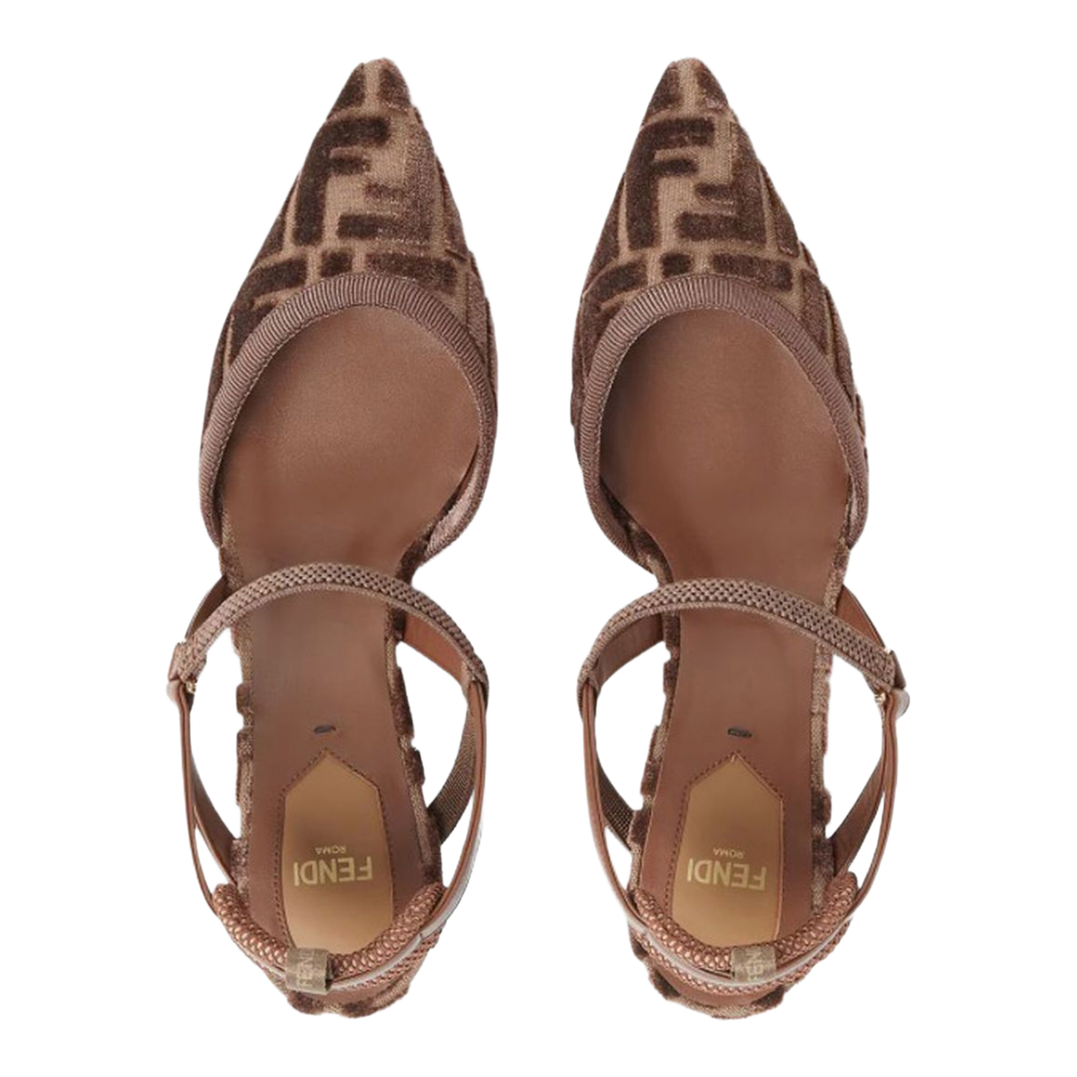 Brown FF Motif Jacquard Velvet Slingback Strap Pointed Toe