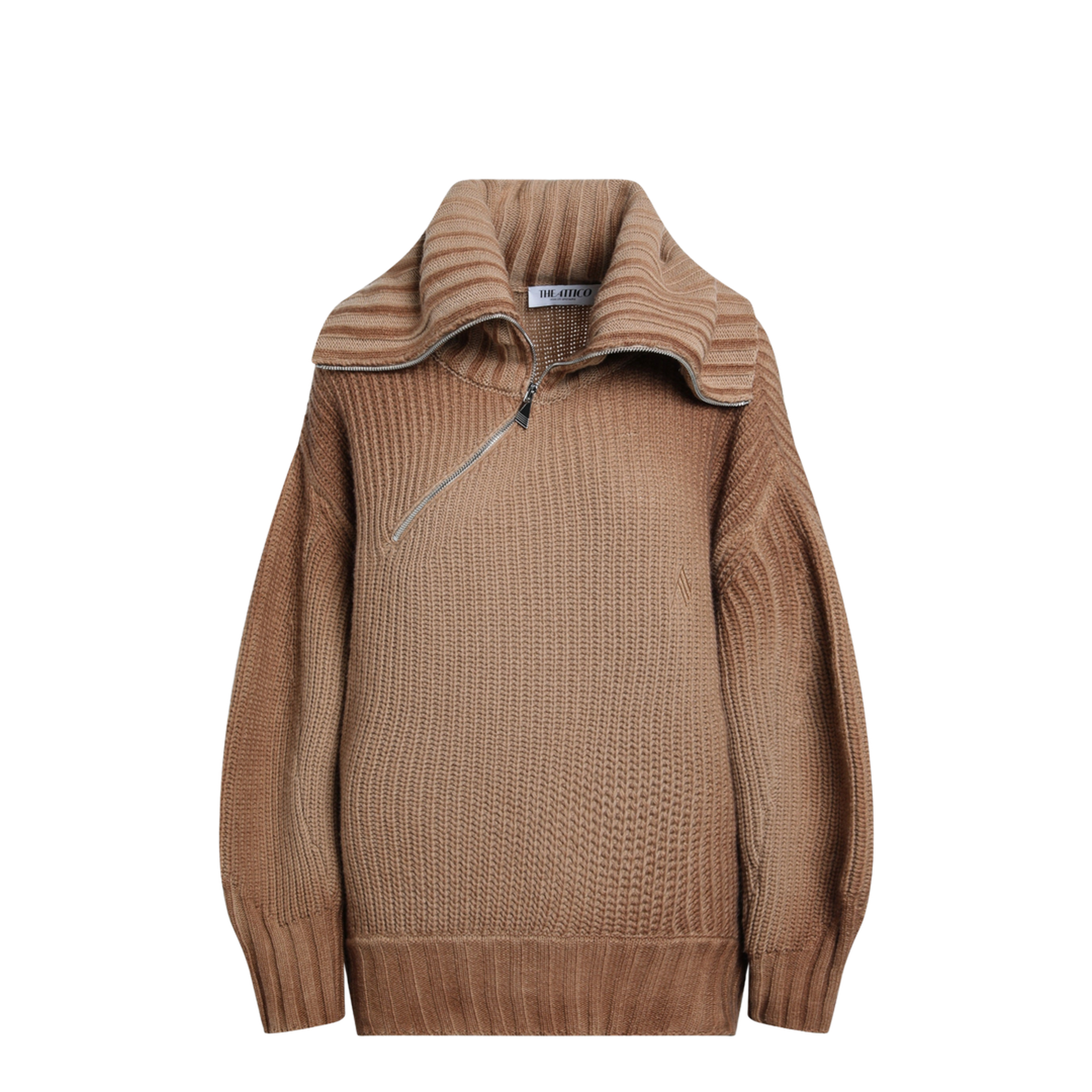 MAYFEYR - The Attico - Camel Wool And Cashmere Sweater With Asymmetric Zip - 261WCK00134KWS011SP046
