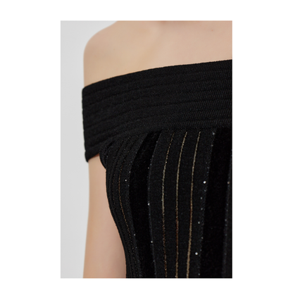 Off Shoulder Glitter Knited Top Black
