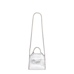 Falabella Tiny Cracked Metallic Polyester Tote Bag - Silver