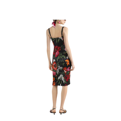 Flower-print satin dress